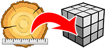 Calculadora para obtener el volumen de madera  Tronco Diámetro / Largo → Volúmen