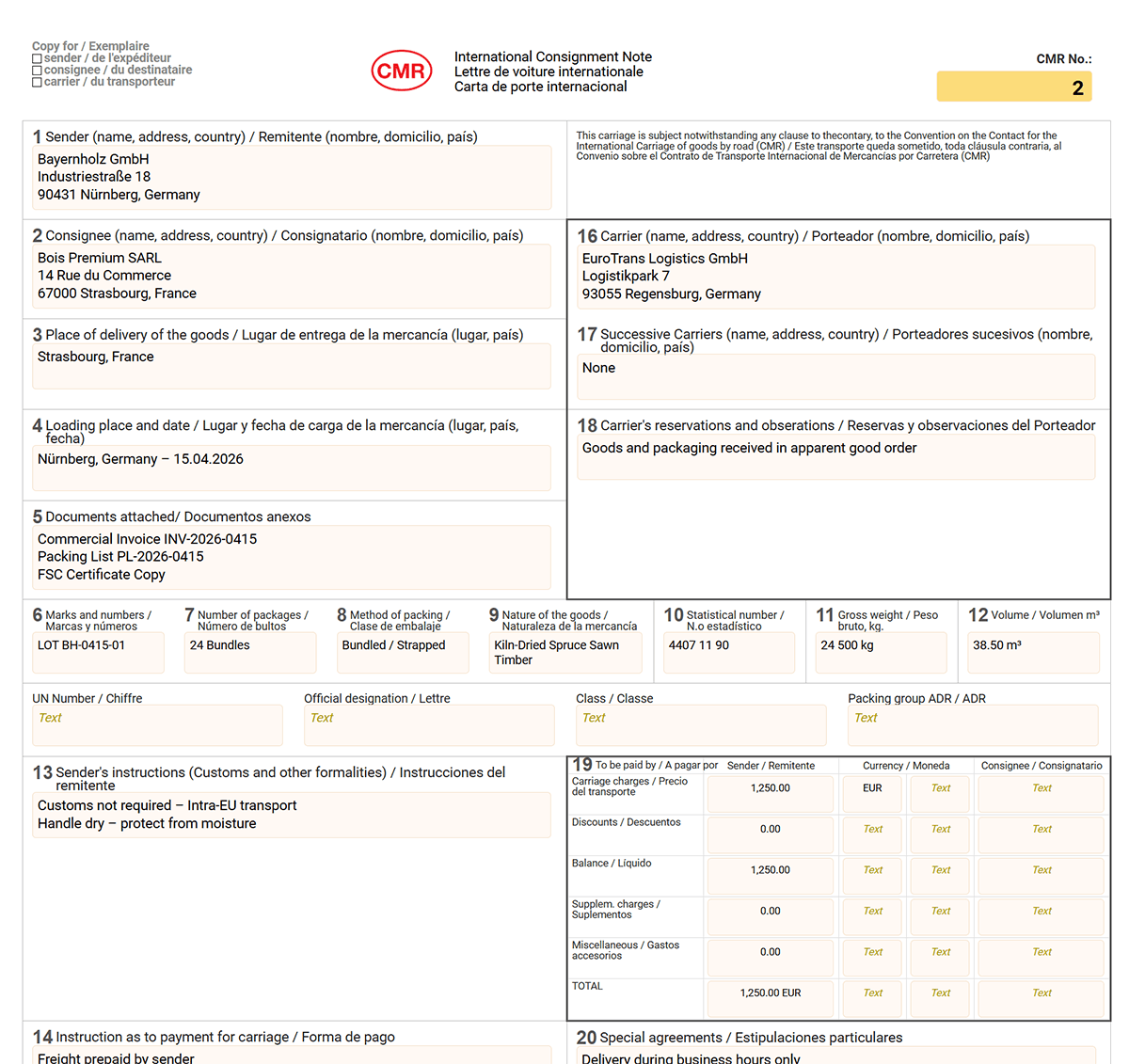 Formulario CMR de muestra